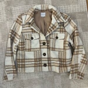 CYRUS Women's Cropped Plaid Jacket Cream and Brown size large